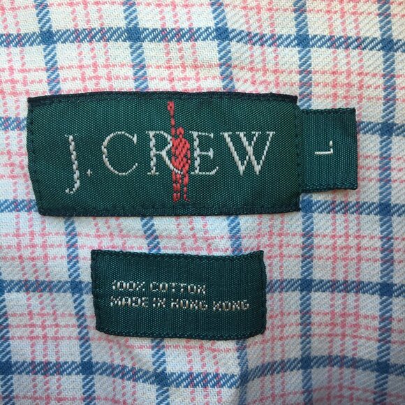 J. Crew Button Up Shirt Mens Large Plaid White Blue Pink Long Sleeve - Picture 6 of 7